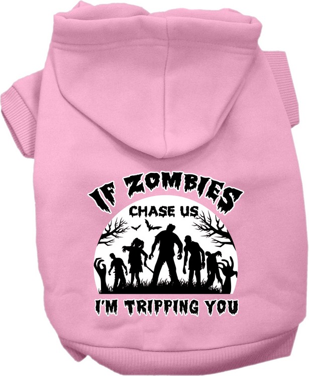 If Zombies Chase Us Screen Print Dog Hoodie Light Pink Size XS